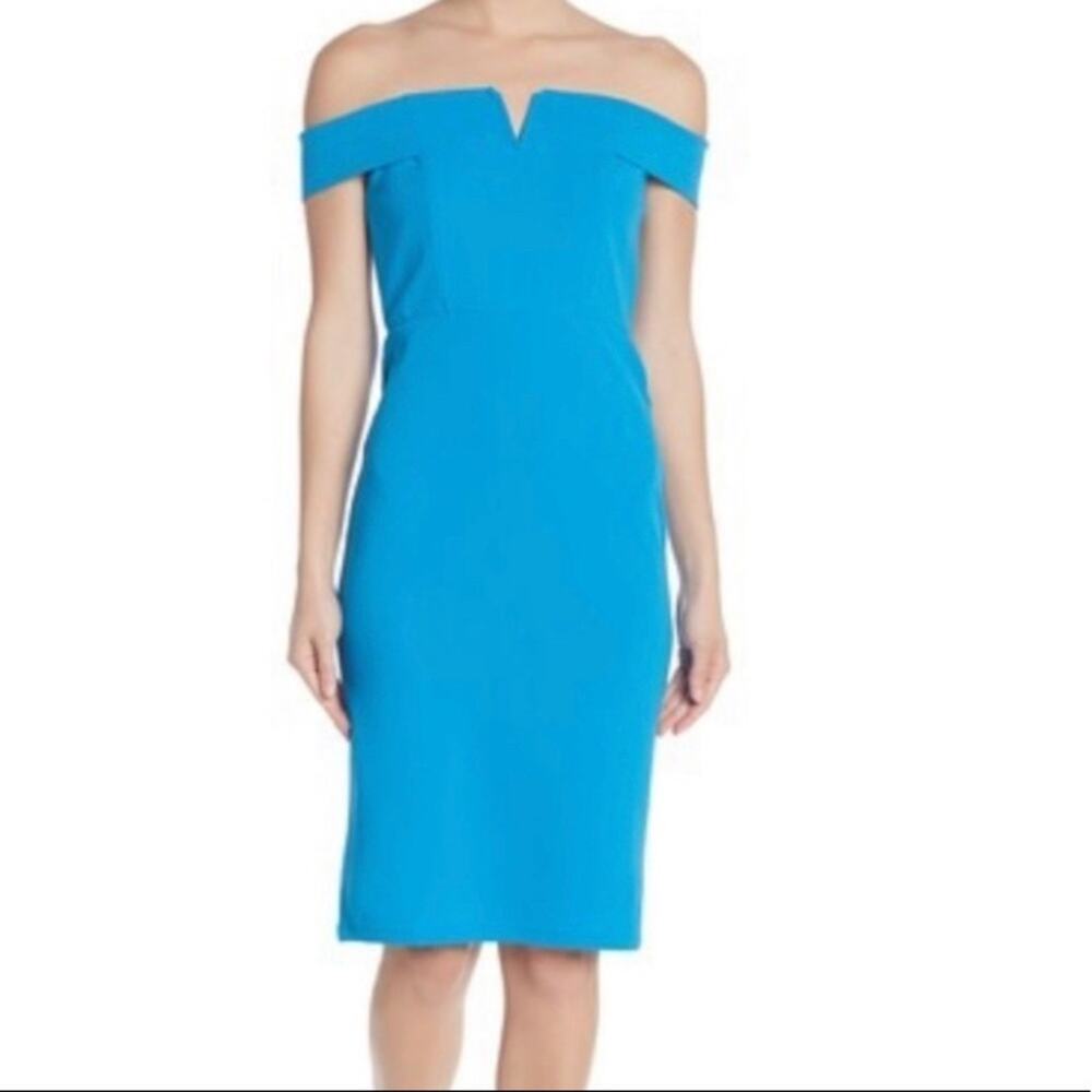 NWT Love By Design Off The Shoulder Dress Electric Blue Crepe Stretch Size XS
